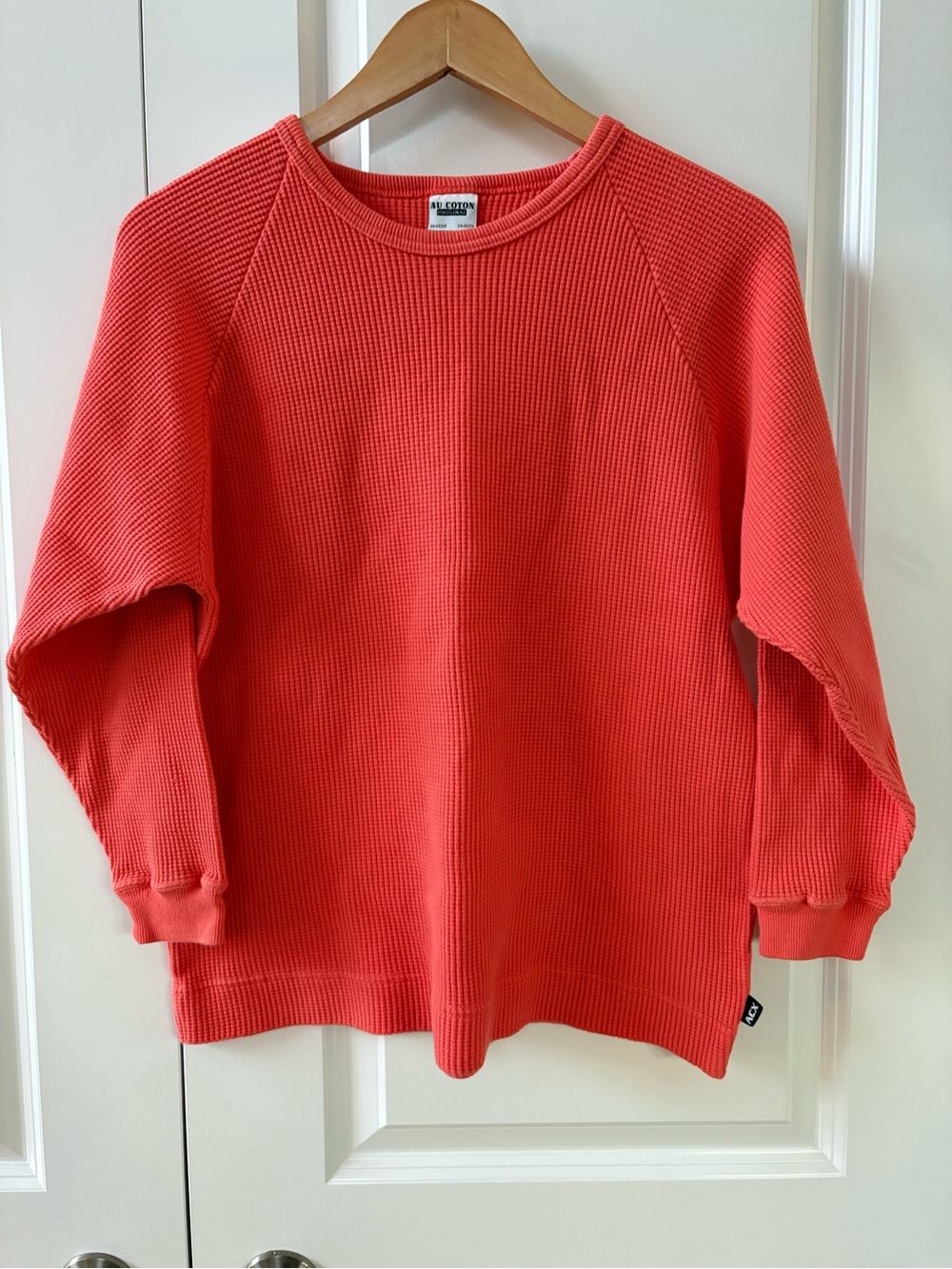 Vintage Au Coton 90s Coral Waffle Knit Thick Quality Long Sleeve Crewneck Shirt